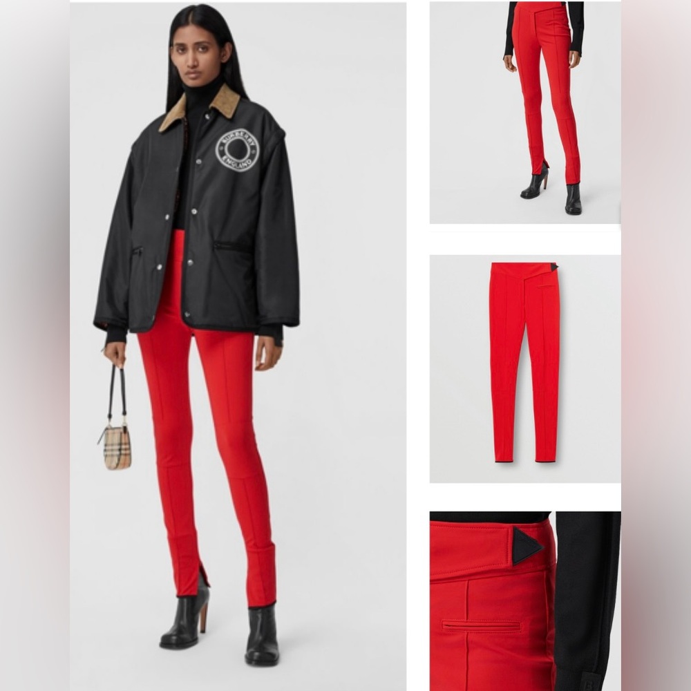 BURBERRY BRIGHT RED LEGGINGS WITH BLACK DETAILING CLOSURE & CUT OUT ZIPPERS - Picture 9 of 12